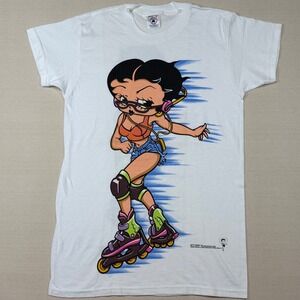 Vintage Betty Boop Rollerblading T-Shirt Delta Pro Weight White Small 90s